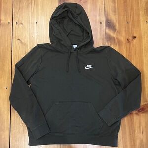 Nike Sportswear Club Fleece Hoodie Olive Green White Logo Pullover Large A10